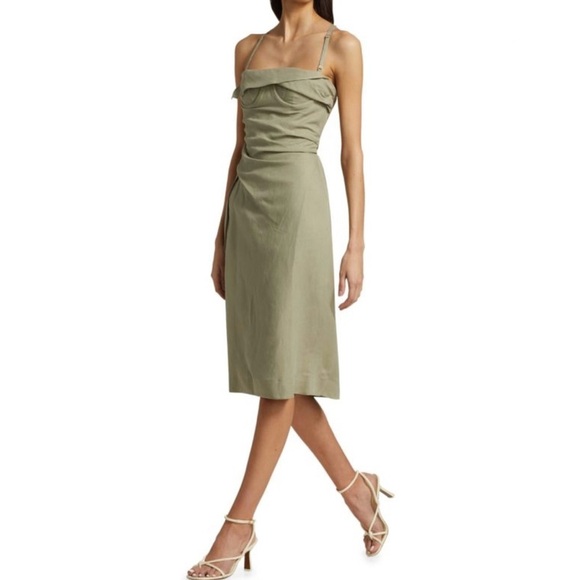 Jacquemus Linen La Robe Laurier Midi Dress Sage Green - Picture 6 of 15